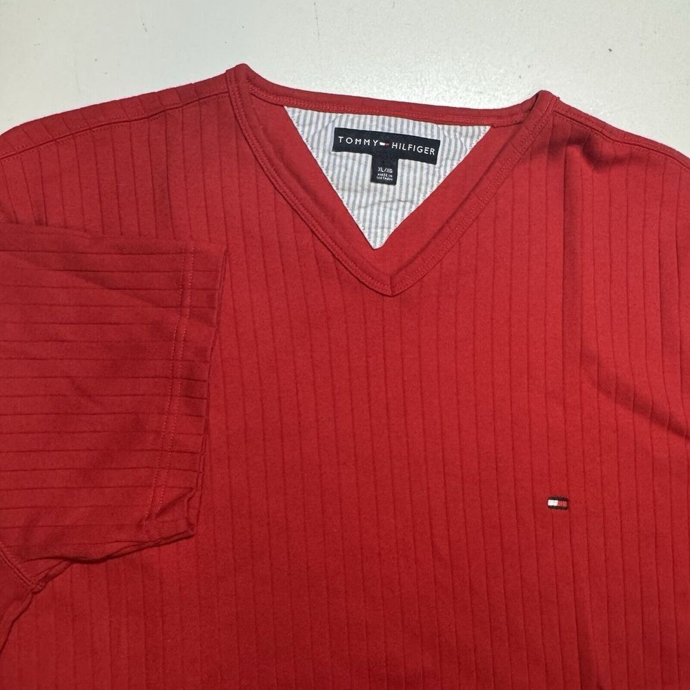 VTG 2005 Tommy  Hilfiger Red Flag Logo Short Sleeve Ribbed Shirt‎  Men's XL